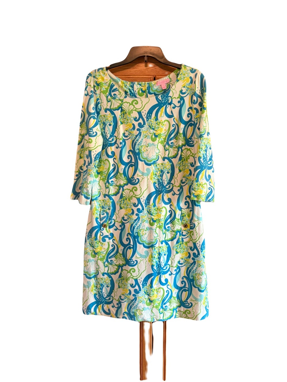 Lilly Pulitzer Blue/Green/yellow Printed midi Dress size large